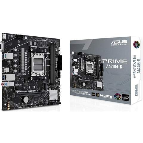 ASUS PRIME A620M-K AMD A620 Chipset Socket AM5 Micro ATX Desktop Motherboard