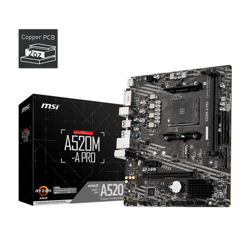 MSI A520M PRO AMD A520 Ryzen Socket AM4 Micro-ATX Desktop Motherboard